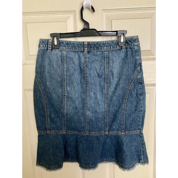 VTG 90s Phoebe Buffay Denim Skirt Ruffle Bottom Raw Hem Size 8 *See Details - Picture 2 of 9